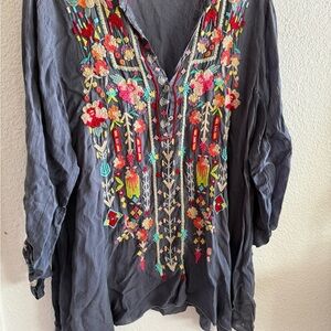 Johnny Was Multicolor Embroidered Blouse - Dark navy